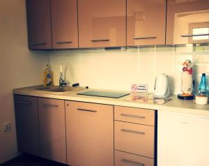 a kitchen with a sink and a counter top at M&M apartamenty in Zamość