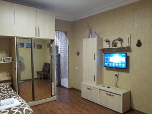 a bedroom with a bed and a tv on a wall at Apartment in Tbilisi in Tbilisi City