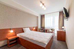 米茲多洛傑的住宿－維斯提納康體Spa酒店，酒店客房配有一张床铺和一张桌子。