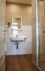 a bathroom with a sink and a mirror at Stadt Apartments Burg Fehmarn in Burg auf Fehmarn