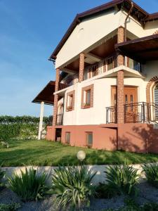 a large house with a balcony and some plants at Casa Borza in Alba Iulia