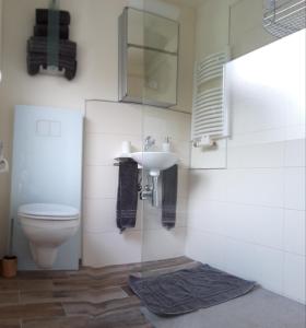 a bathroom with a sink and a toilet at Arthouse Apartment 2 in Bad Vilbel