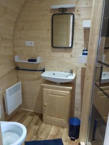 a bathroom with a sink and a toilet at A la RONZIERE - Le Tonneau in Pouilly-sous-Charlieu