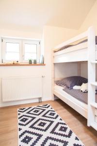 a bedroom with a bunk bed and a rug at Fewo-TS / Das Loft zum Wohlfühlen in Traunstein