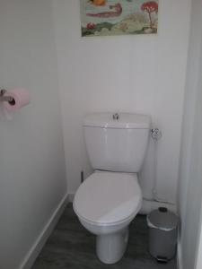 ein weißes WC im Bad mit einem Bild an der Wand in der Unterkunft Studio in Cancale