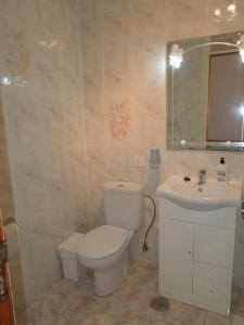 un bagno con un water, un lavandino e uno specchio di Duplex Parque Santiago 2 close to pool, sea + beach, central, Wifi, heated pool a Playa de las Americas