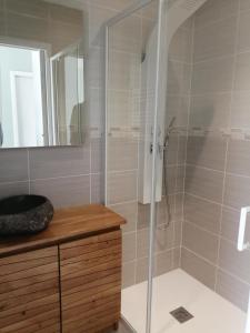 eine Dusche mit Glastür im Bad in der Unterkunft Le Temps d'un Rêve in Eauze