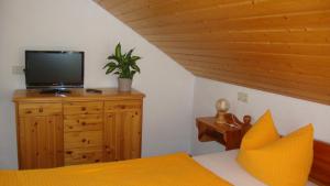 a bedroom with a bed and a tv on a dresser at Mettenberger Hof - Pension in Grafenhausen