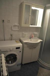 Apartments Denis & Lucija في روفينج: حمام مع غسالة ومغسلة