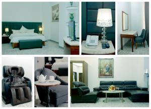 a collage of four pictures of a hotel room at Parliament Palace Hotel in Khujand