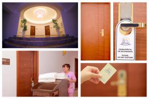 a collage of pictures with a woman in a room at Parliament Palace Hotel in Khujand