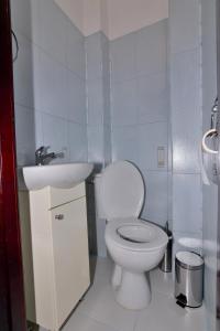ein weißes Badezimmer mit Toilette und Waschbecken in der Unterkunft апартамент за гости Георгиеви in Weliko Tarnowo