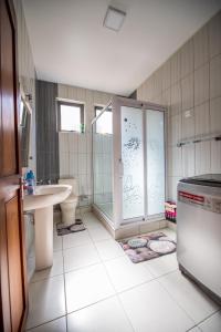 bagno con doccia e lavandino di Jade Apartment a Flic-en-Flac