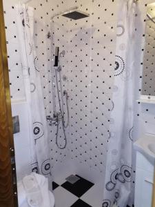 La salle de bains est pourvue d'une douche, de toilettes et d'un lavabo. dans l'établissement Apartments Gazi, à Ulcinj