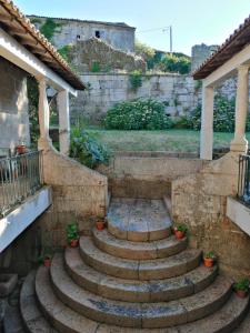 a set of stone stairs with potted plants at Casa do Vale de Cerva in Cerva
