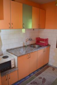 a kitchen with a sink and a microwave at Mystic Forest Hostel in Mitrovac