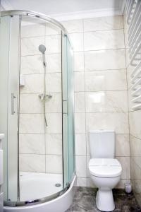 y baño con ducha y aseo. en Apart Reserve Sloboda Loft en Ivano-Frankivsk