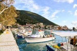 grupa łodzi zacumowanych w porcie w obiekcie Lefkada Family friendly house with parking ,yard w mieście Nydri