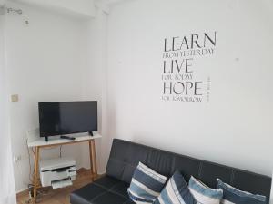 Televízia a/alebo spoločenská miestnosť v ubytovaní Filopappou Hill Apartment