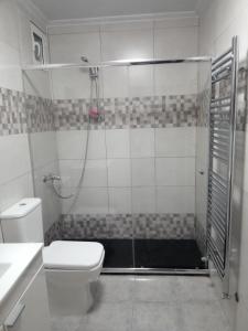 y baño con ducha, aseo y lavamanos. en BARRIO DE ABAJO Nº 50, en Felechosa