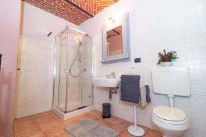 y baño con ducha, aseo y lavamanos. en OstellOrto en San Martino Canavese