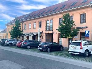 a row of cars parked in front of a building at Mini Studio in Čakovec