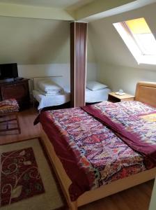 une chambre avec un lit et une lucarne dans l'établissement Pensiunea Liana, à Nemşa