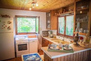 a kitchen with a white refrigerator and a sink at Estate Irene in Alexandroupoli