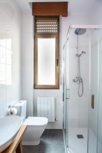 y baño con ducha, aseo y lavamanos. en Aresti Old Town by Bilbao Living, en Bilbao