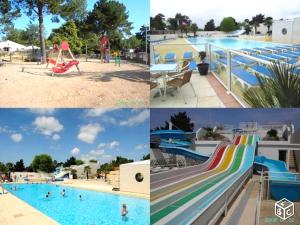 un collage de photos d'une piscine avec toboggan dans l'établissement Mobile home, à Saint-Jean-de-Monts 21 autres photos