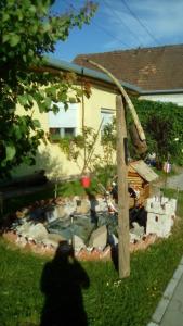 a shadow of a person taking a picture of a garden at Apartman Peric in Đakovo