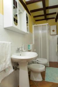 a bathroom with a white sink and a toilet at Prà de Mandè in Viano +26 photos