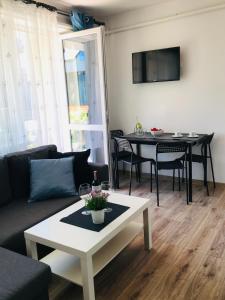 Televízia a/alebo spoločenská miestnosť v ubytovaní Karwia Pokoje & Apartamenty