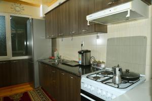 a kitchen with a white stove and a sink at Astoria B&B in Osh