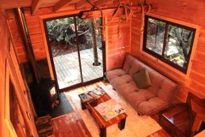 una vista aérea de una sala de estar en una cabaña en Cabañas Bosque Milenario en Coñaripe