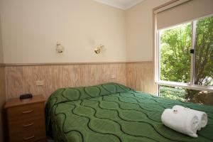 a bedroom with a bed and a dresser at NRMA Bright Holiday Park in Bright