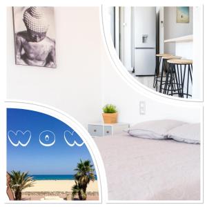 1 dormitorio con cama y vistas a la playa en "PLAGE" Splendide Vue Mer depuis la chambre et le salon cuisine, 20m de la plage!, en Canet-en-Roussillon