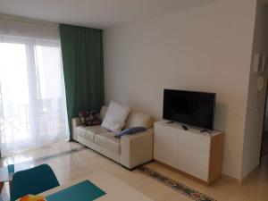 a living room with a couch and a flat screen tv at D&M APARTMAN 3 in Selce