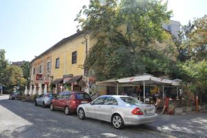 grupa samochodów zaparkowanych po stronie ulicy w obiekcie Rimska Apartments Tour As Ljubljana w Lublanie