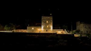 un château allumé la nuit dans l'établissement Soloterra tower, à Kokkala