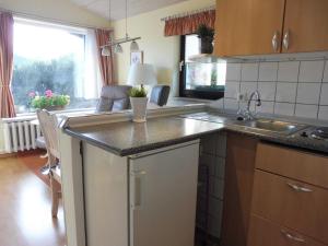 a kitchen with a sink and a counter top at Ferienwohnung Graf Möwe in Ostseebad Karlshagen