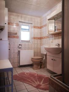 LütowにあるKöster's Hof Lütowのバスルーム(洗面台、トイレ付)、窓が備わります。