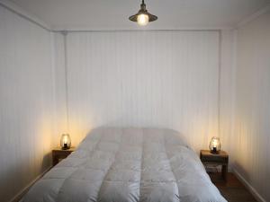 a bedroom with a large bed with two night stands at Refugio Simple Sur Casa 4 - 5 personas in Malalcahuello