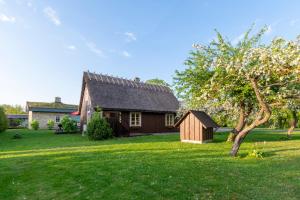 une maison dotée d'une cour verdoyante avec un arbre dans l'établissement Jossi Holiday Home, à Nasva