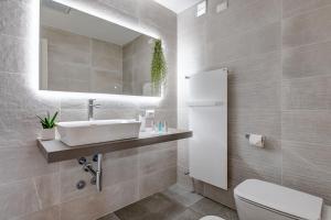 西爾米奧奈的住宿－拉盧斯迪西爾米奧奈住宿加早餐旅館，一间带水槽、卫生间和镜子的浴室
