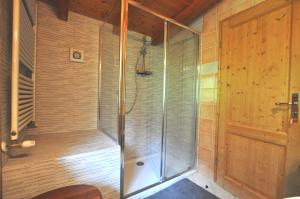 a shower with a glass door in a room at Casa Paradiso in Tremosine Sul Garda