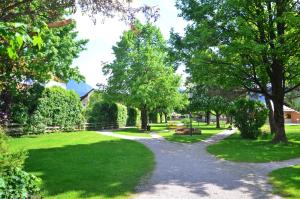 przejście przez park z drzewami i trawą w obiekcie Ferienwohnung Wohlfahrter w mieście Bad Mitterndorf