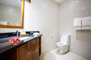 a bathroom with a toilet and a sink and a mirror at Lomani Island Resort &ndash; Adults Only in Malolo Lailai