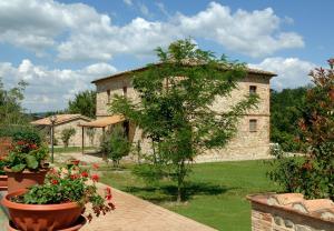 an old stone building with a tree in a yard at Il Felcino in Fabro