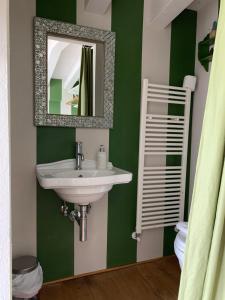 A bathroom at the green home